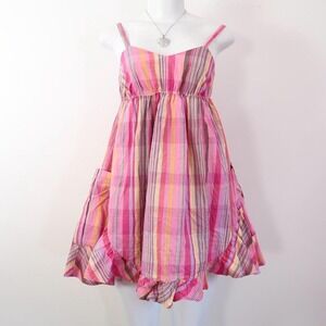 pink orange plaid babydoll dress empire waist mini y2k summer